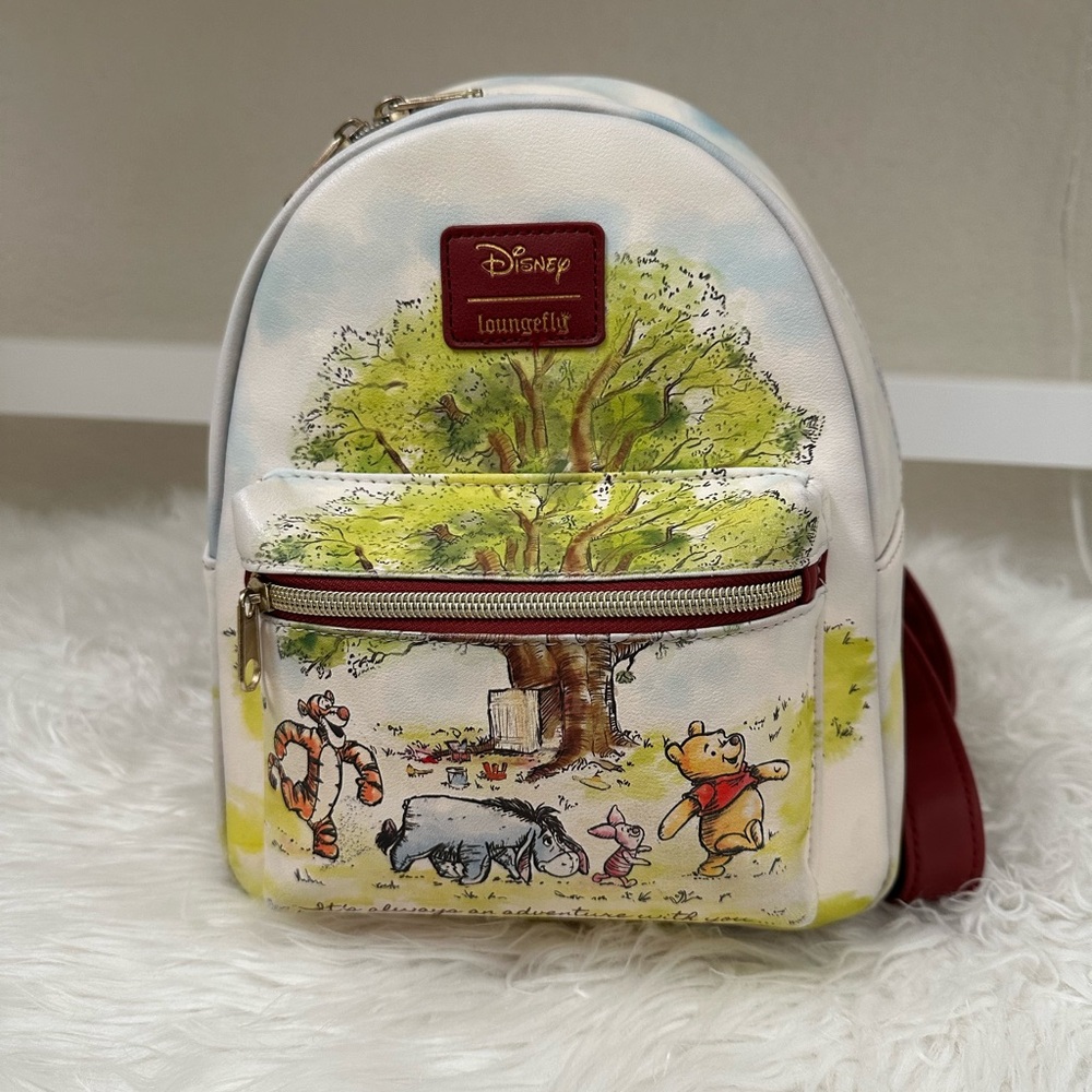 Loungefly White Mini Backpack with Winnie the Pooh Scene and Red Accents